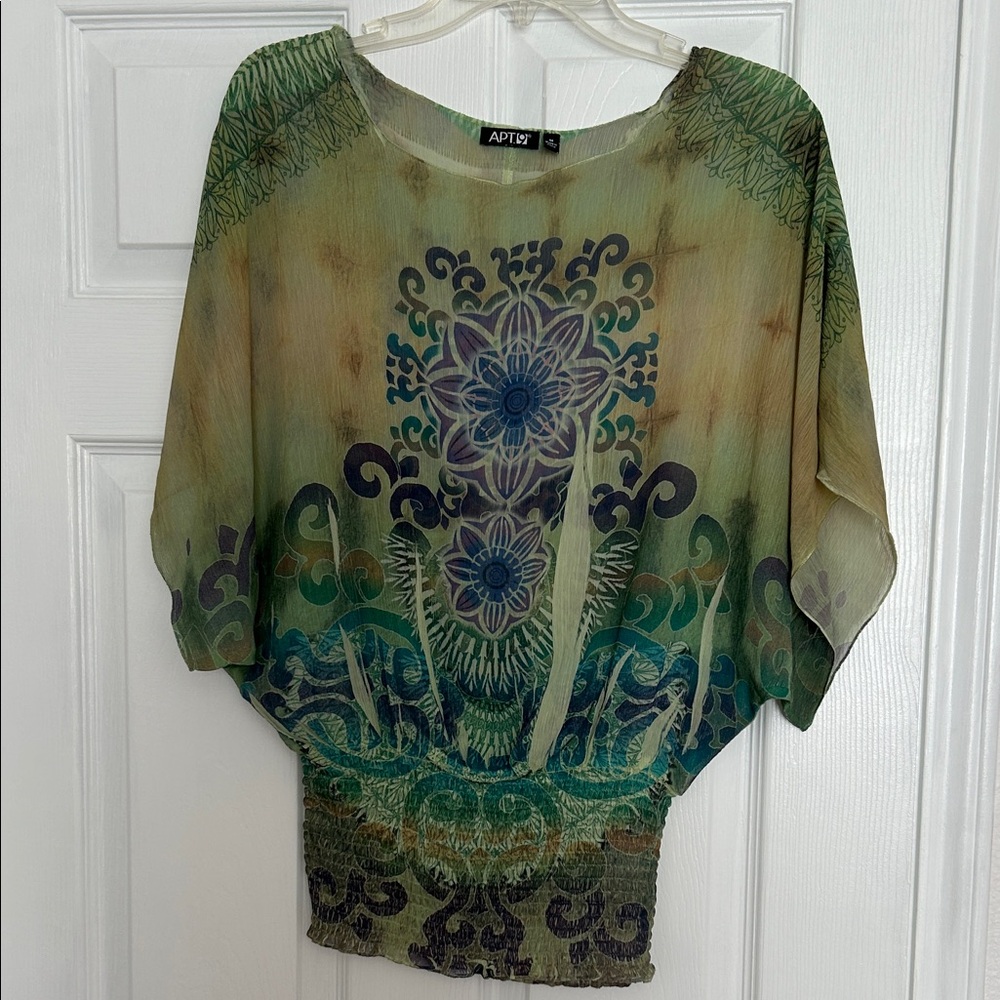 Women's Green and Blue Floral Blouse